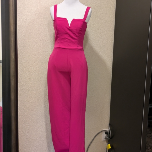 bebe XS Hot Pink Sleeveless Jumpsuit Wide Leg Pockets - Picture 2 of 7